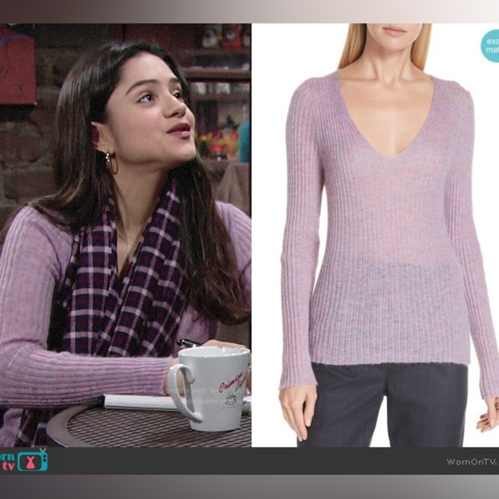 Rag & Bone Donna Lilac Mohair Wool Blend Ribbed V-Neck Sweater (106)
